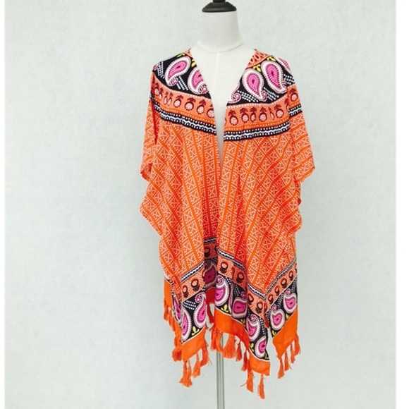 Orange Paisley Beach Swimwear Coverup Wrap - Picture 2 of 4